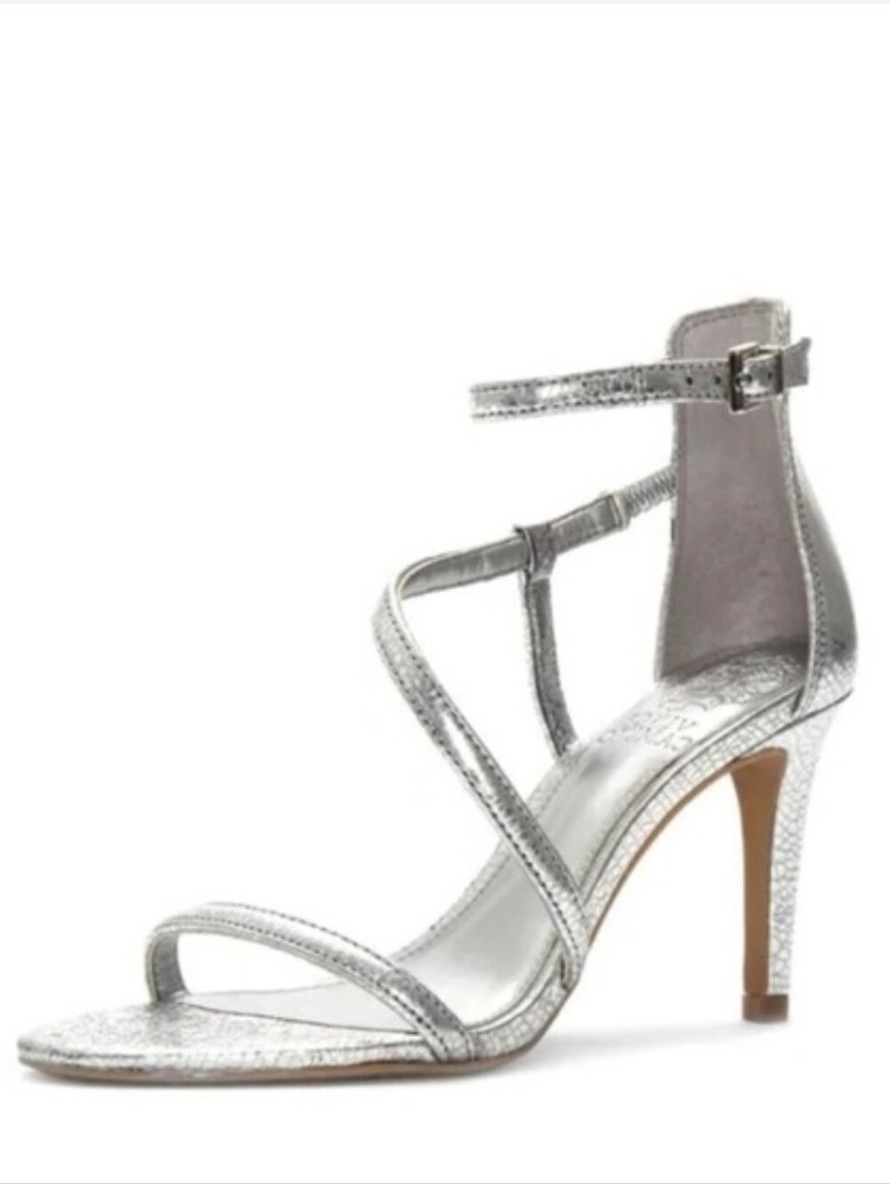 Vince Camuto Careleen Gleaming Silver  Strappy Sandals Heels Size 8.5 Leather